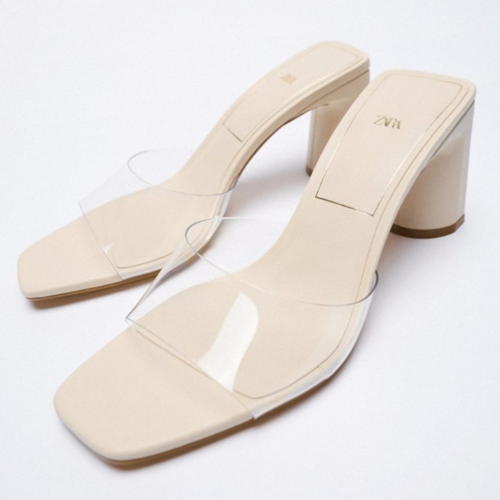 Zara Womens Square Toe Block Heels Size 39/8.5 Cream Wedding Bridesmaid Bridal - Picture 7 of 7